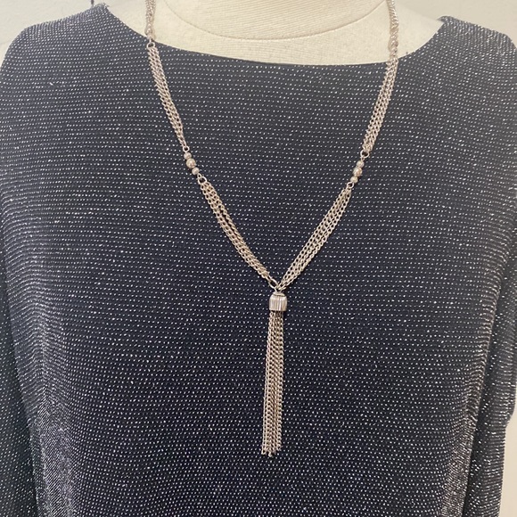 Shimmery black and silver cold shoulder evening dress - Picture 2 of 5